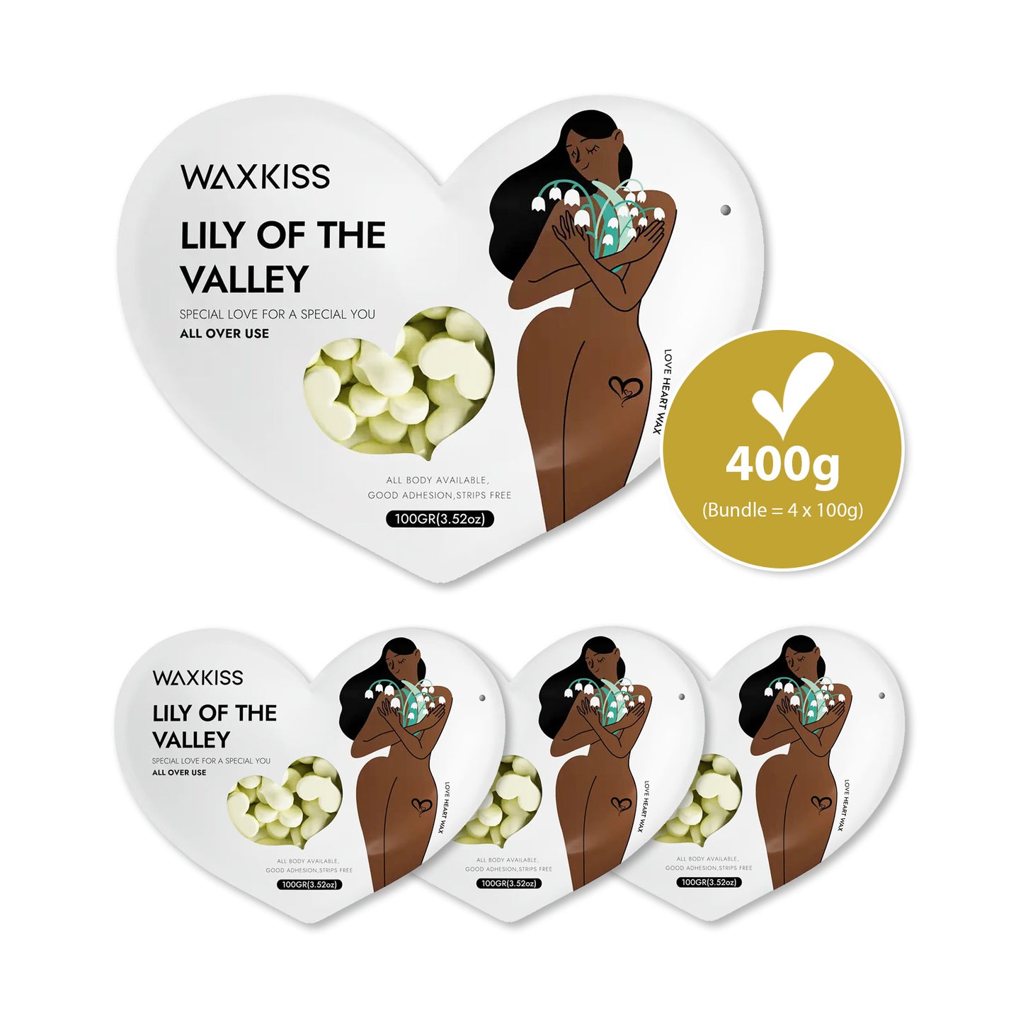 400g Waxkiss Wachsperlen-Set – 4×100 g Bundle „All Over Use"